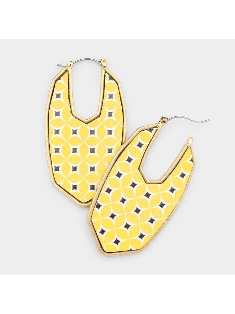 NWT Boho Retro Yellow Tile Wood Earrings